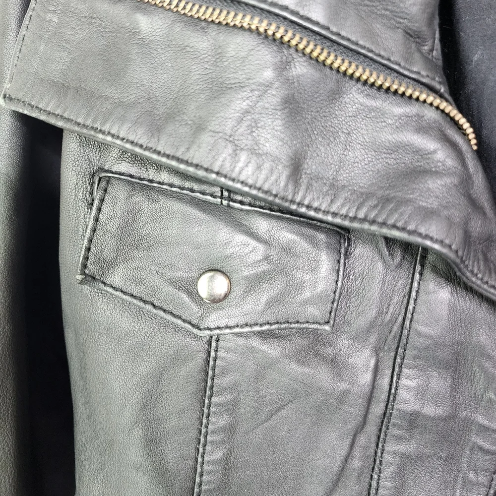 Kookai leather jacket short vintage Victor Hugo black bomber style size 8 - Picture 5 of 12
